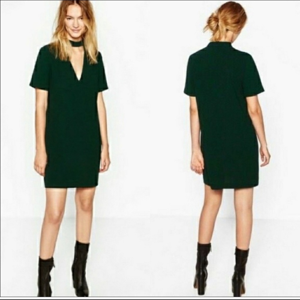 Zara | green choker neck dress